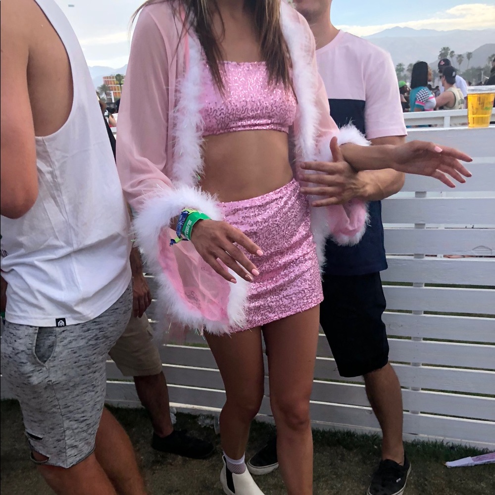Pink feathered robe